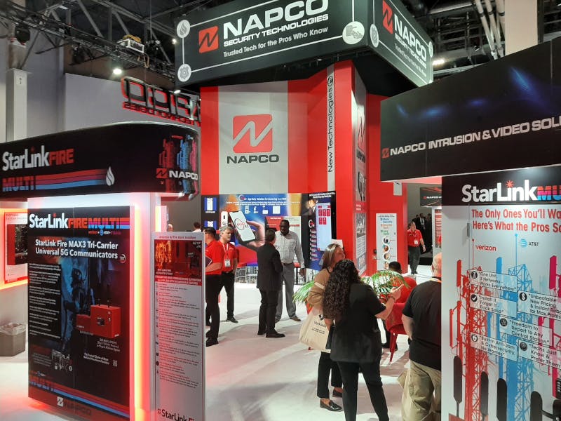 NAPCO Security Technologies says its newly reorganized sales organization will support growth across the company's commercial fire, security, access control and locking portfolio. The company's exhibit space is shown at ISC West 2026.