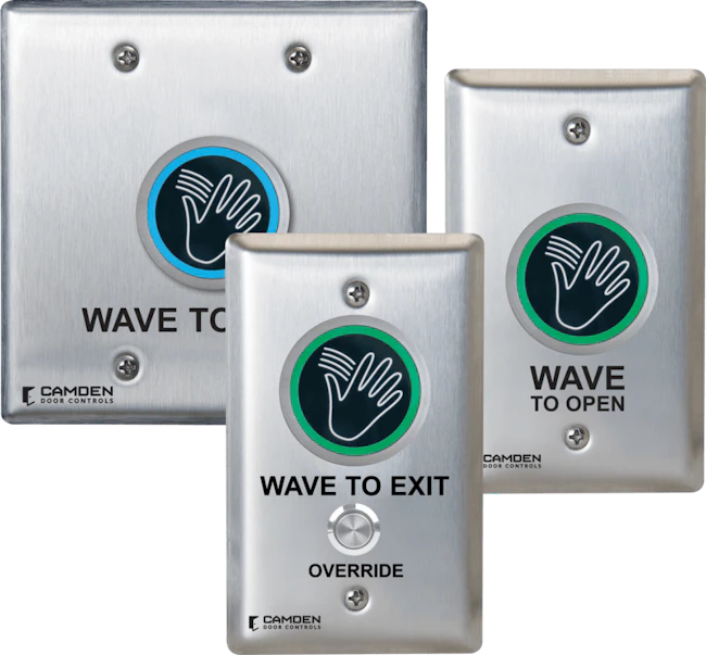 Camden Door Controls' new CM-241 and CM-242 ValueWave+ Microwave Touchless Switches are designed for automatic door and access control applications.