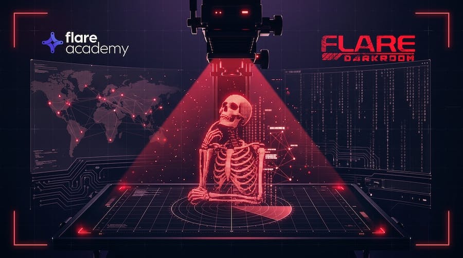 A participant explores simulated dark web forums, breach data and cyber threat intelligence scenarios in Flare's new Darkroom by Flare Academy interactive training platform.