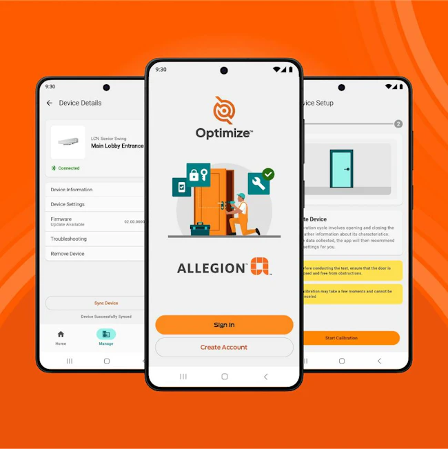 Allegion Optimize provides mobile tools for calibrating, adjusting, maintaining and troubleshooting the LCN Senior Swing Series Auto Operator.