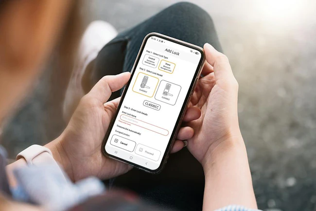 Codelocks ConnectShare smart locks combine user code, RFID card and cell phone access with remote management through the Codelocks Connect App.