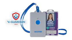 Valcom’s V-Guardian Alert wearable panic button, designed to help users quickly initiate alerts and provide location information during an emergency.