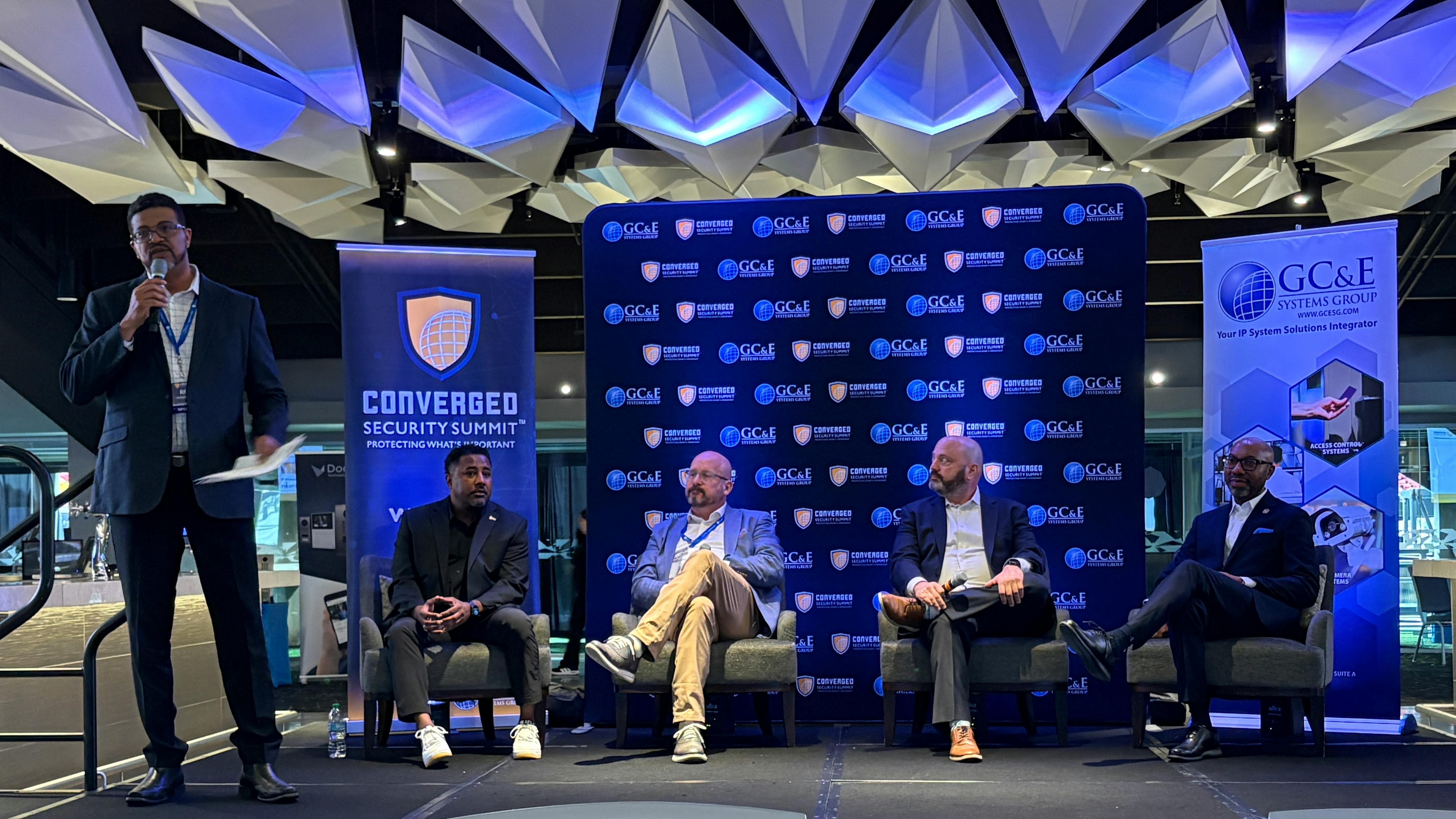 An IT leadership panel moderated by RC Woodson (far left) drove home that technology and security professionals can no longer operate in separate lanes. Panelists included (from left): Gary Flowers, Robert Field, Josh Barney, and Kenneth McCoy.