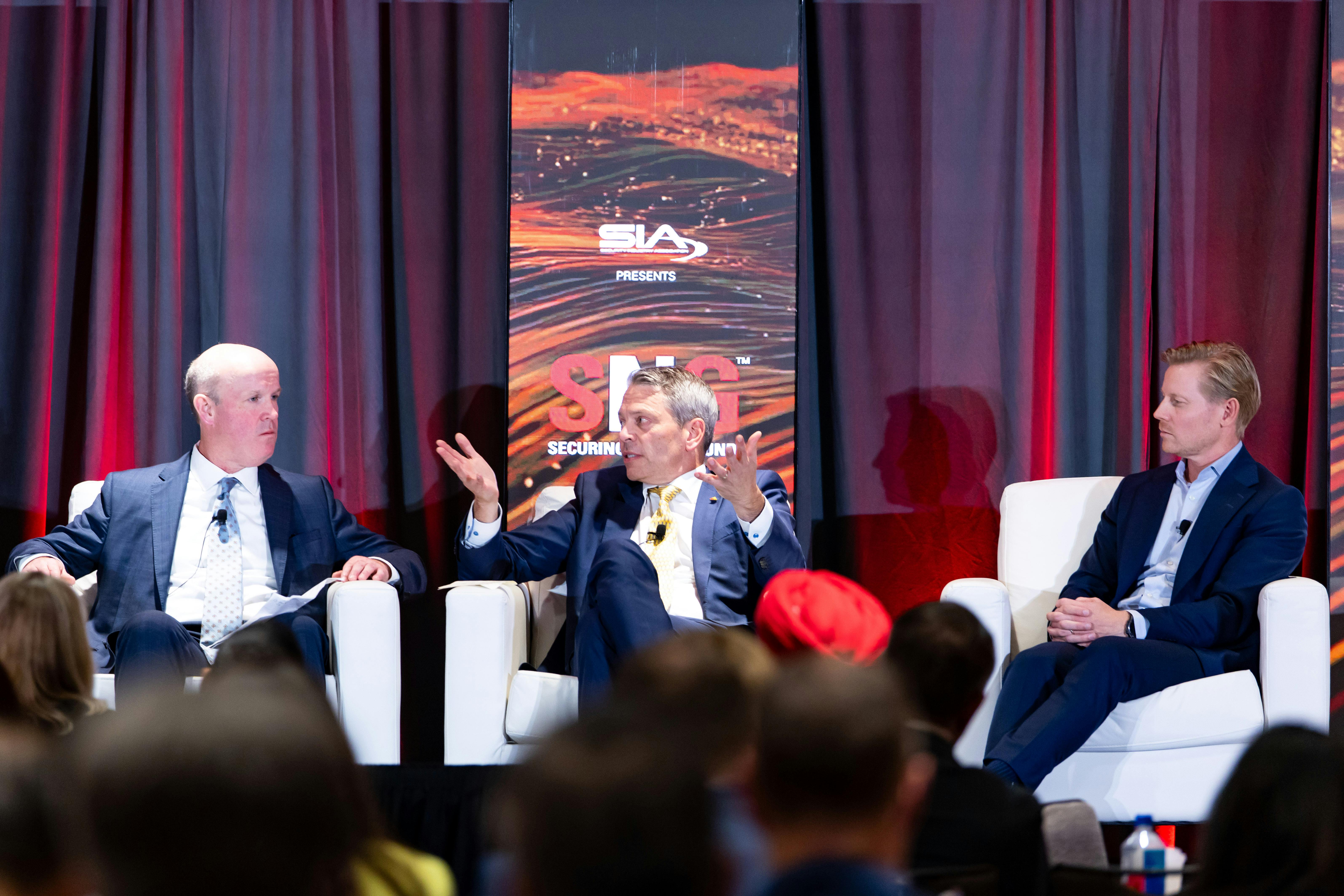 SIA CEO Don Erickson moderated an interview with Fredrik Nilsson, VP, Americas, Axis Communications and Bj&ouml;rn Lidefelt, EVP and head of HID, during Securing New Ground 2026.